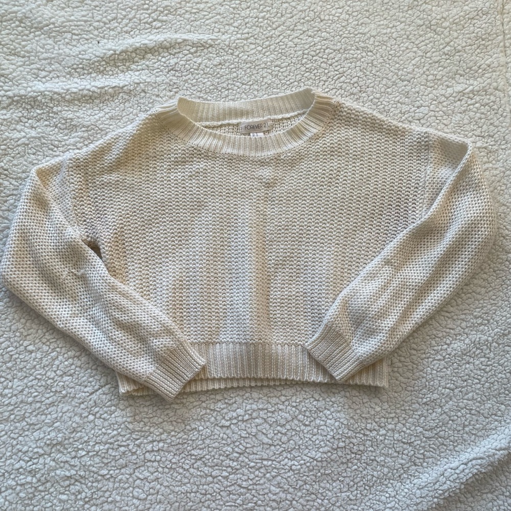 Forever 21 Crochet Cropped White Sweater